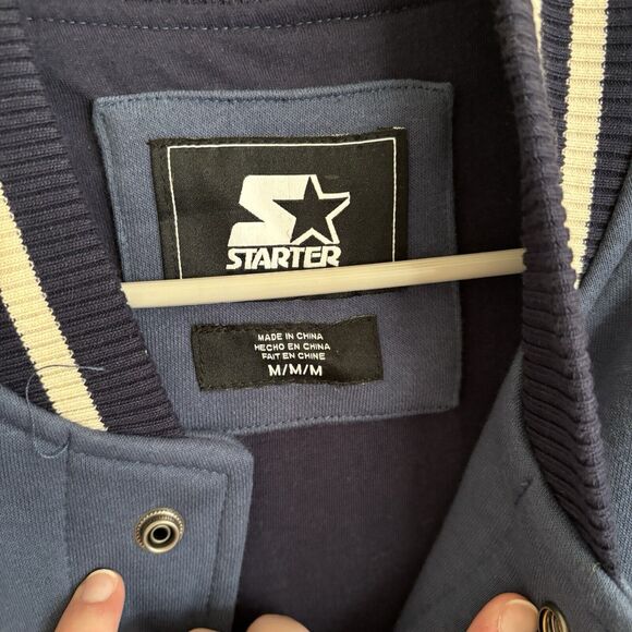 STARTER Varsity Jacket Button Down Blue Logo Sports - Mens Size Medium - Picture 3 of 8